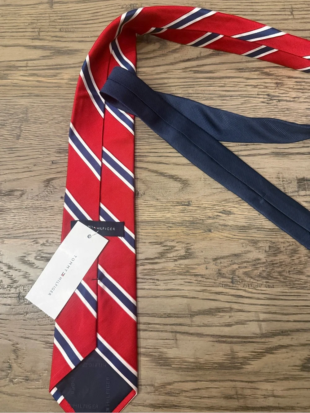 Tommy Hilfiger Red Navy and White Diagonal Stripe Tie